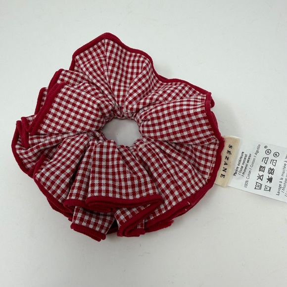 Sezane Accessories - Sezane Gingham Hair Scrunchie in Checkered Red and White